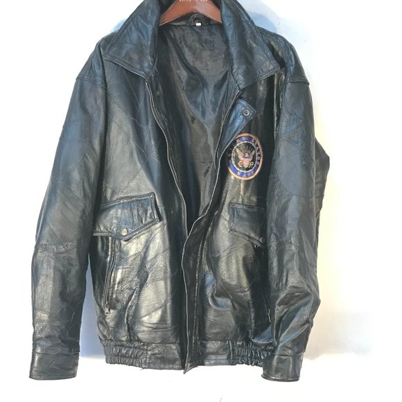 Genuine Leather America USA US NAVY Bike Jacket Size Extra Large XL Biker Vtg